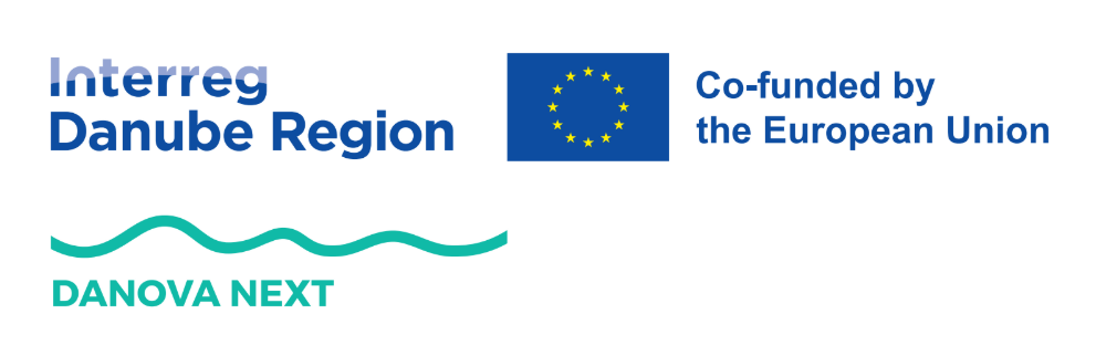 Logo oficial DANOVA NEXT: Interreg Danube Region, cofinanțat de Uniunea Europeană